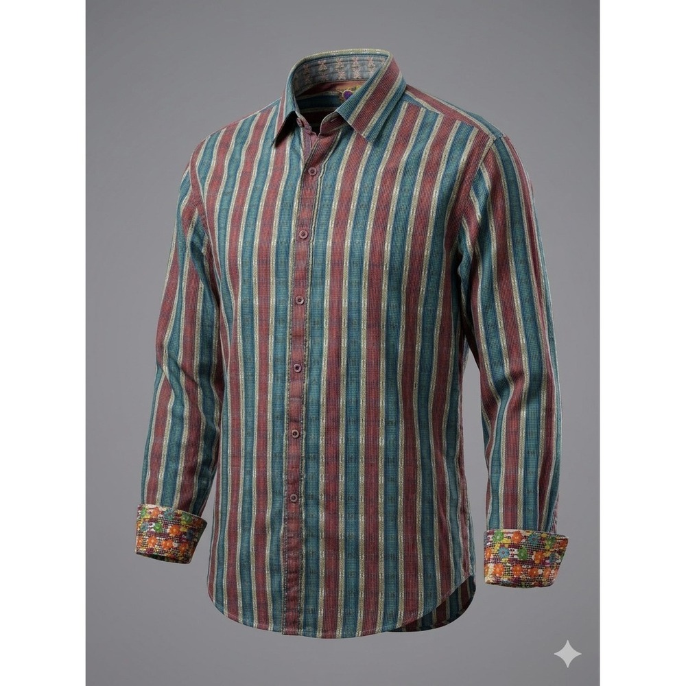 Robert Graham Men's Multicolored Dobby Weave Button Up Long SleeveShirt. Size XL